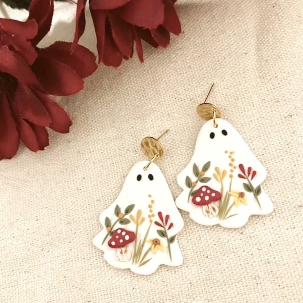 Spooky Bloom Ghost Dangle Earrings